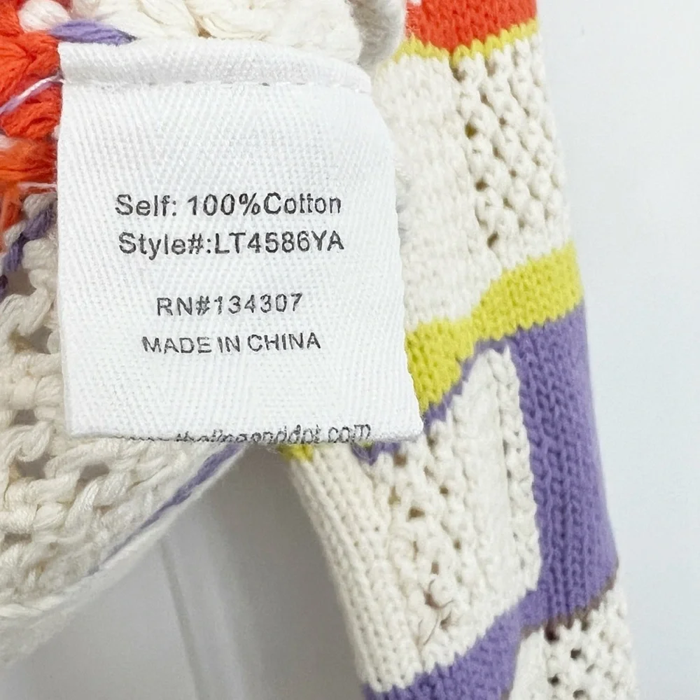 Line & Dot Adored Crochet Patchwork Open Knit Cropped Sweater Small - Picture 9 of 10